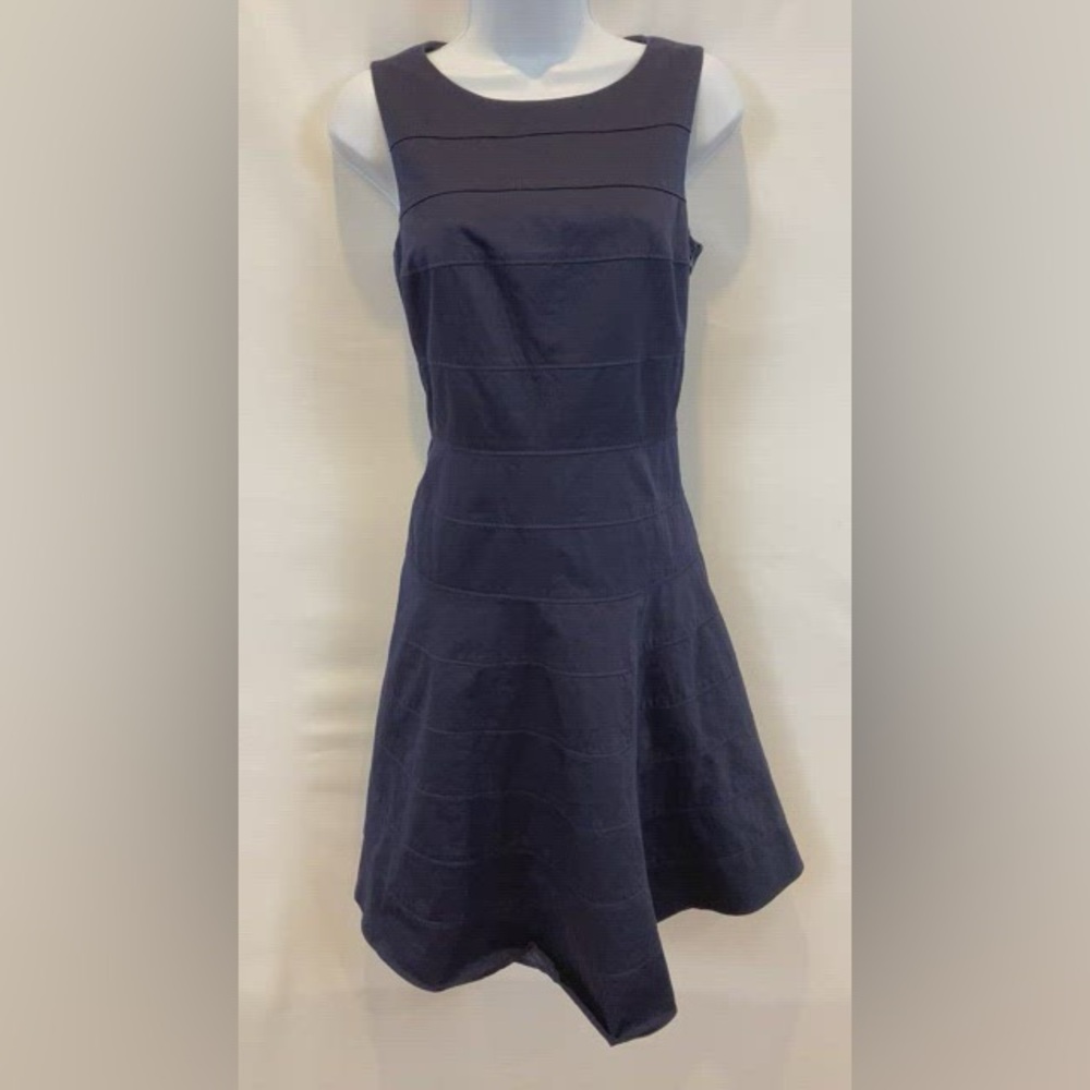 Calvin Klein Navy Blue Sleeveless Classic Tiered Fit Flare Retro Dress 14